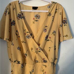OLM Yellow Wrap Style Blouse with Flutter Sleeves